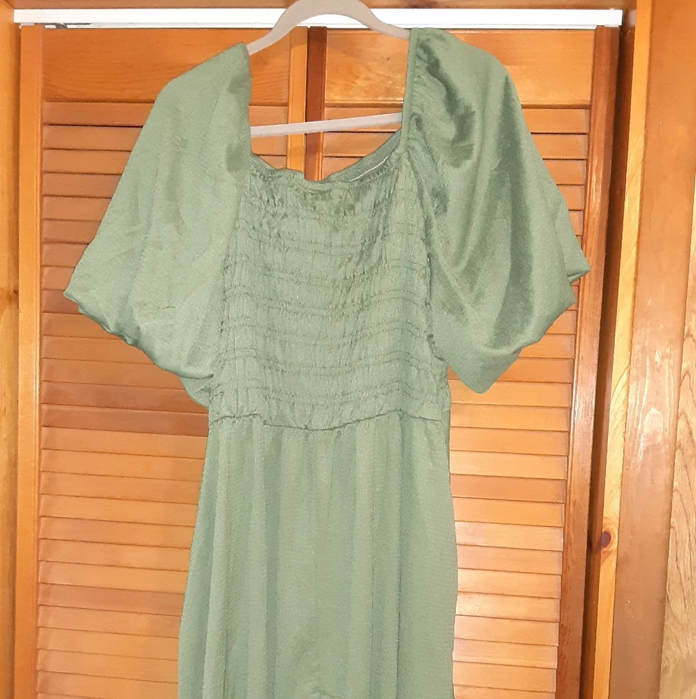 Lularoe Alina 3xl Sage Green Knee Length Dress Peasant style smocking - Picture 6 of 8